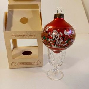 Vintage 1984 Hallmark Keepsake Christmas Ornament Reindeer Racetrack USA Made